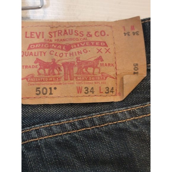 Levi's‎ 501 Button Fly Jeans Size 34X34 Blue Straight Leg - Picture 6 of 7